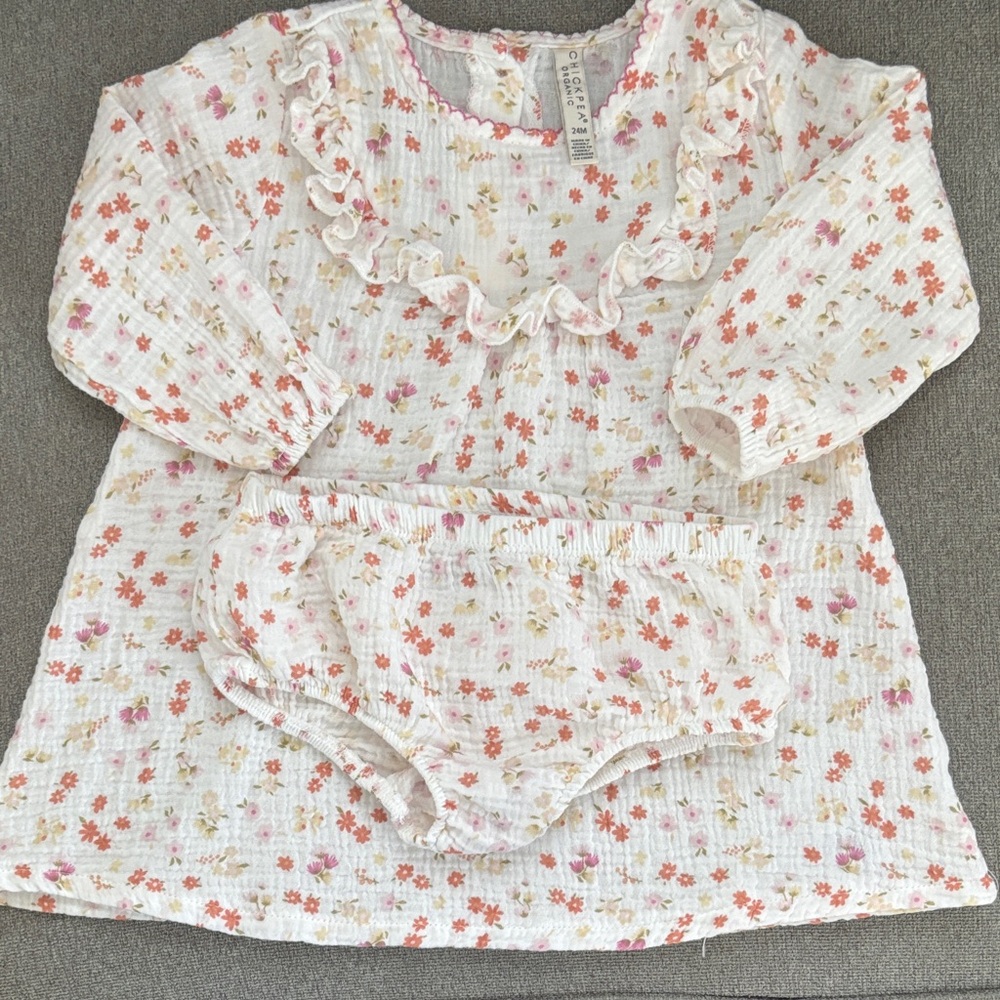 Chick Pea Floral Ruffle Dress - Cream and Pink